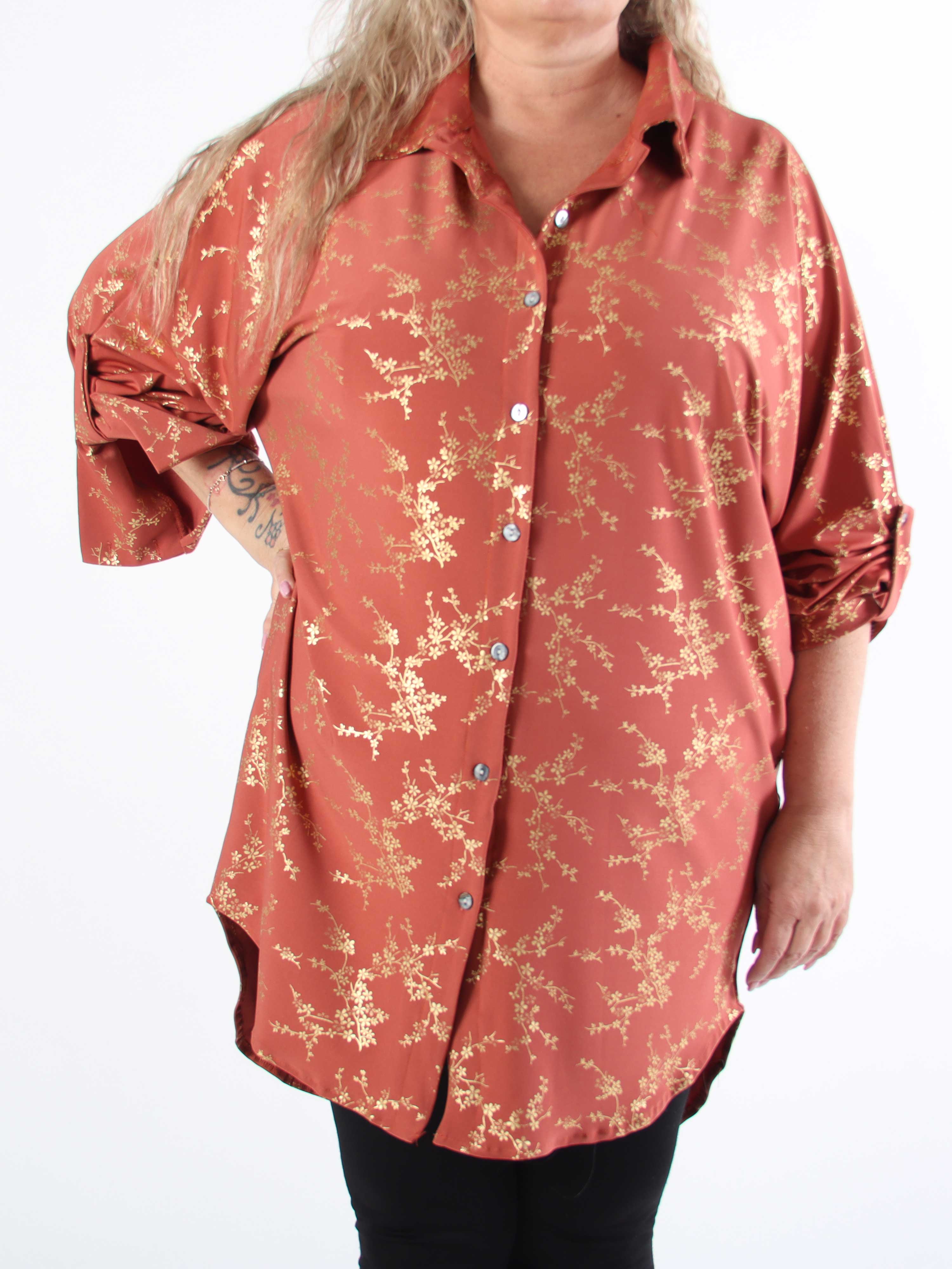 Mia Gold - Skjortklänning i plus size med resår och gulddetaljer